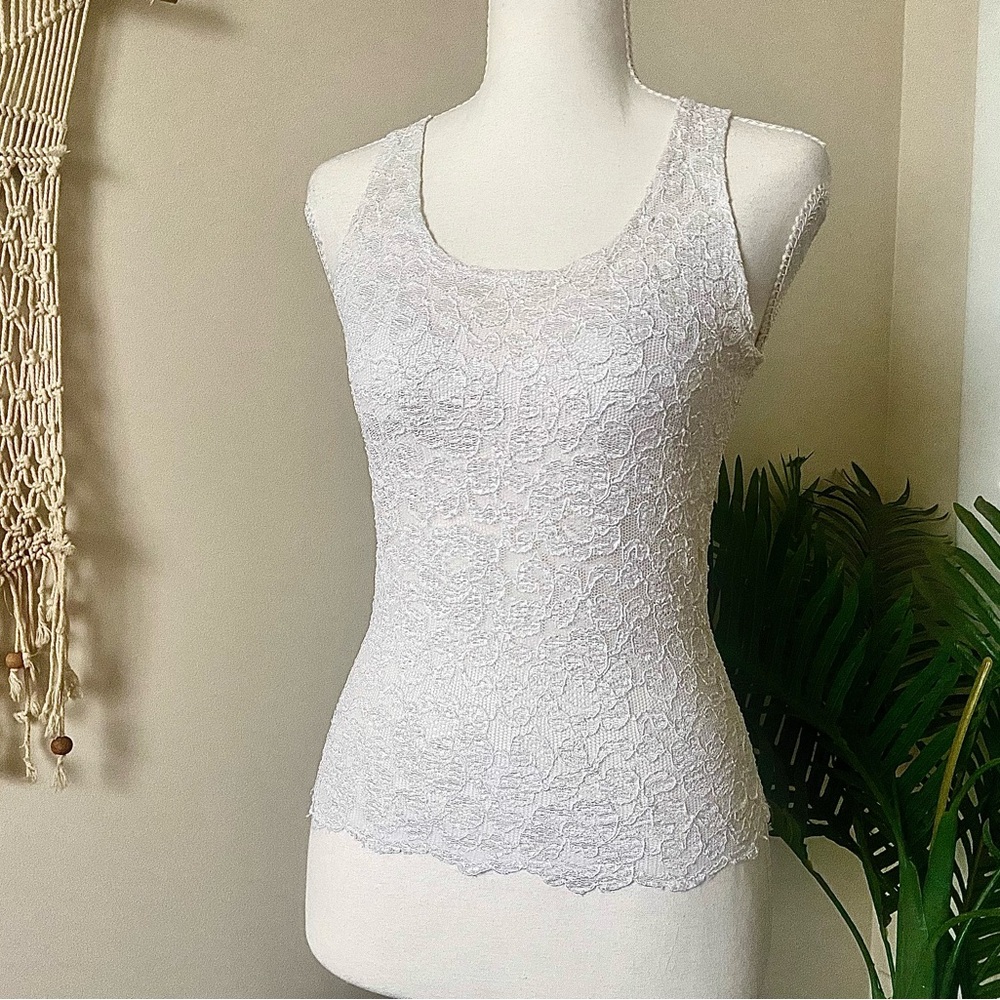 Judy Knapp California Vintage White Lace Fitted Tank Top
